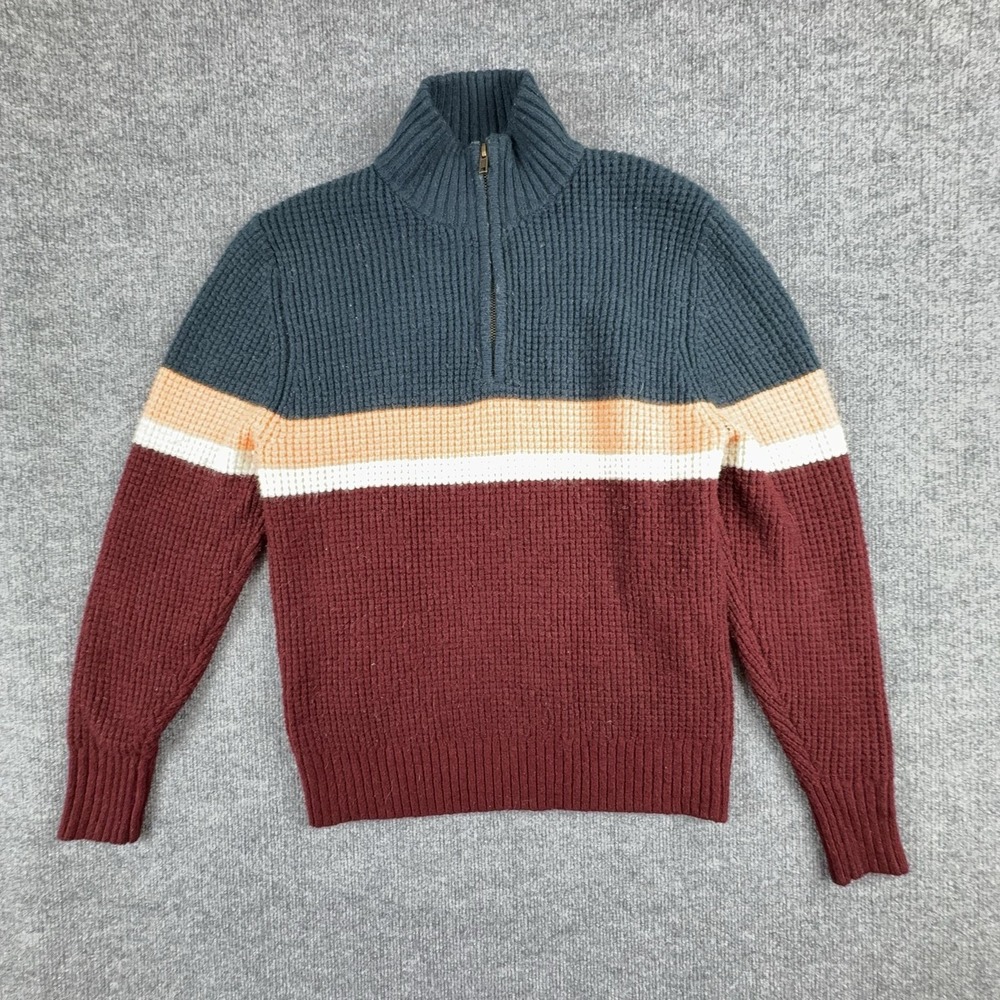 Goodfellow & Co Sweater Mens Medium‎ Blue Burgundy 1/4 Zip Mock Neck Colorblock